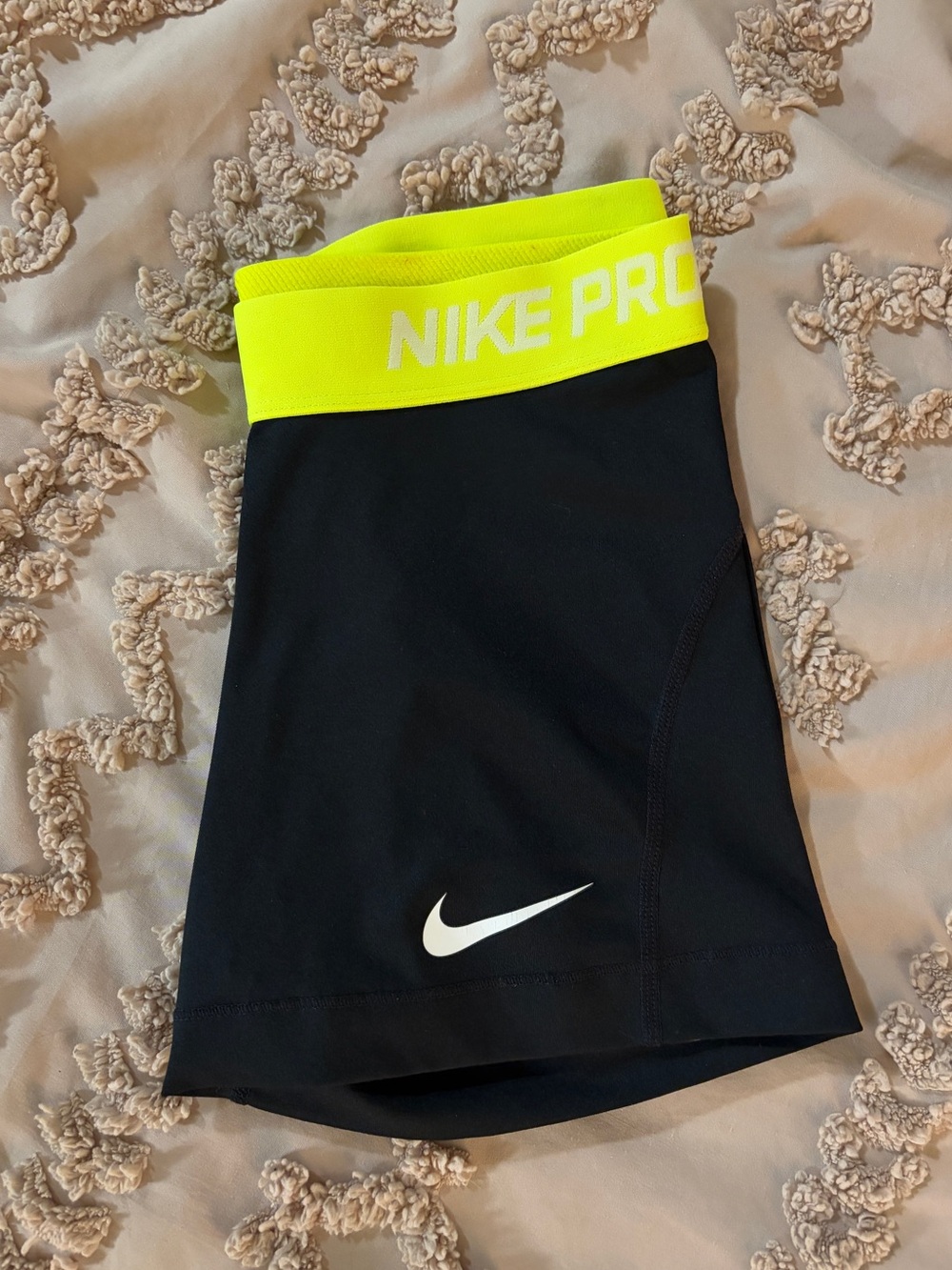 Nike Black Athletic Shorts with Neon Yellow Trim